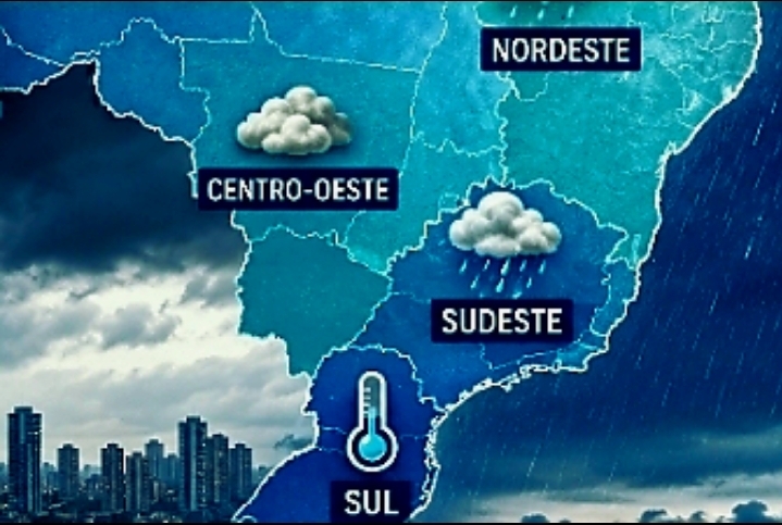 Frente fria avança pelo Brasil e muda o tempo em quatro regiões; veja a previsão nas capitais